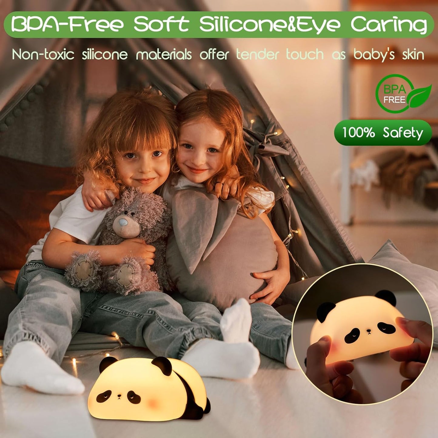 Cute Panda Lamp, Panda Night Light for Kids Sleep, LED Squishy Novelty Animal Silicone Lamps