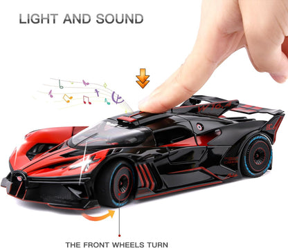 ARNIYAVALA 1:24 Bugatti Bolide Alloy Diecast Car Toy with Lights and Music, Pull Back Car Toys for Kids