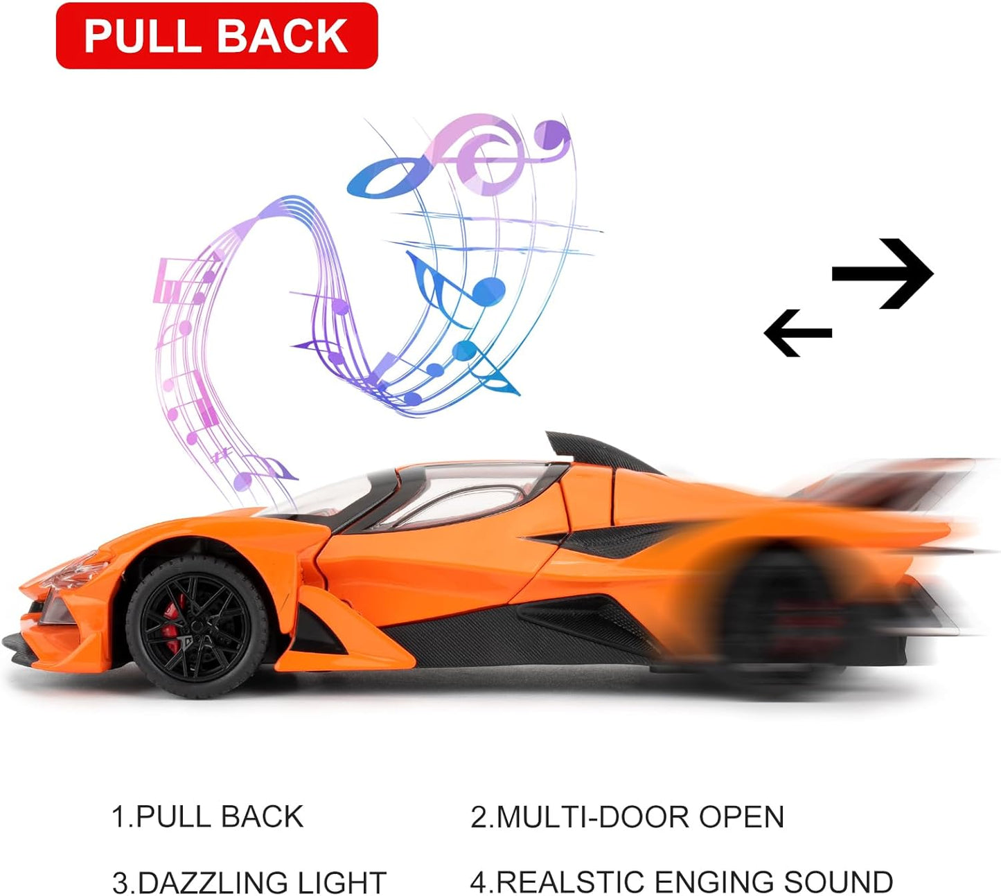 1/24 Apollo EVO Alloy Car Model – Pull Back Function with Realistic Sound & Bright LED Lights