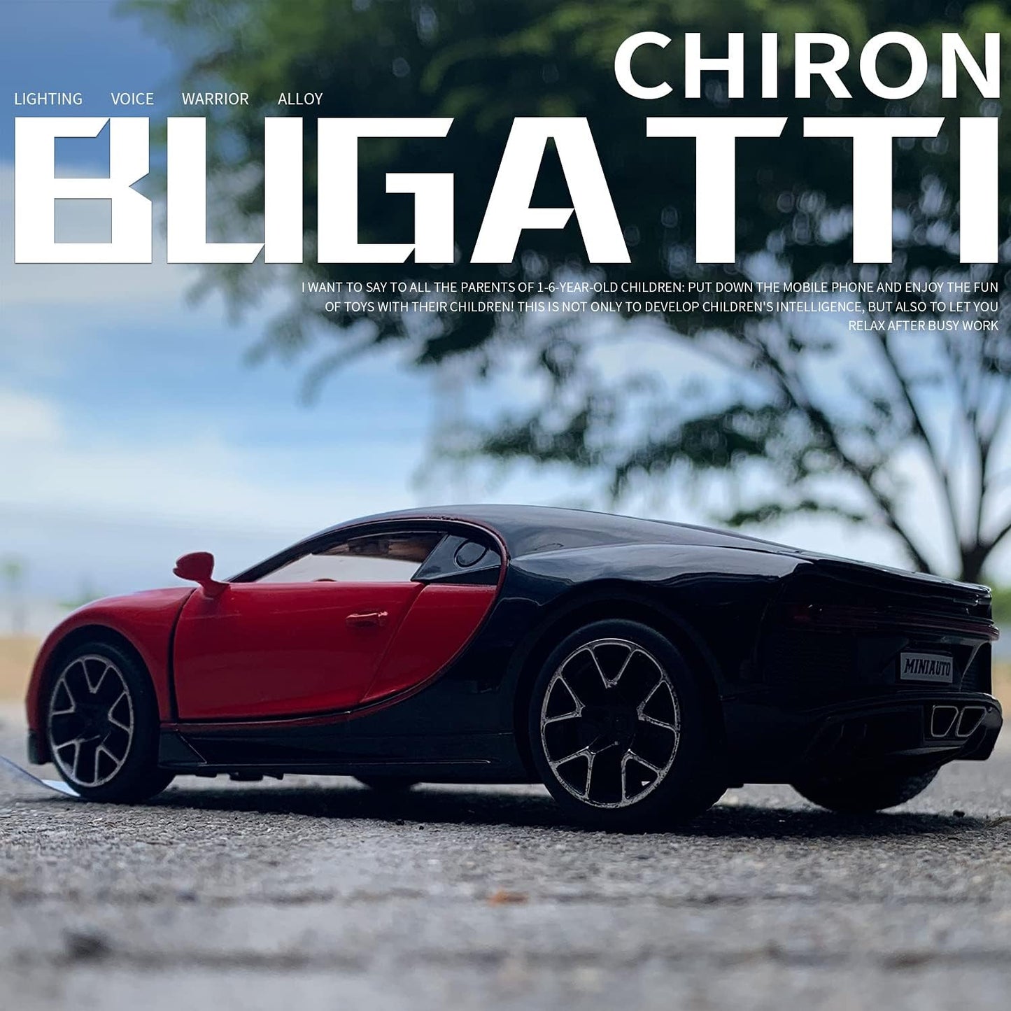 1:32 Bugatti Chiron zinc Alloy Pull Back Car Diecast Electronic Toys with Lights and Music