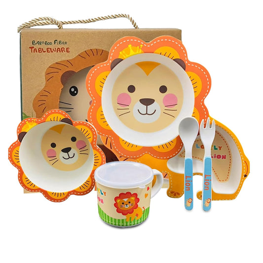 🌟 ARNIYAVALA 5-Piece Bamboo Dinnerware Set for Kids – Safari Animal Theme 🦁 – Eco-Friendly, Dishwasher Safe, Ideal for Toddlers 🍽️🌱
