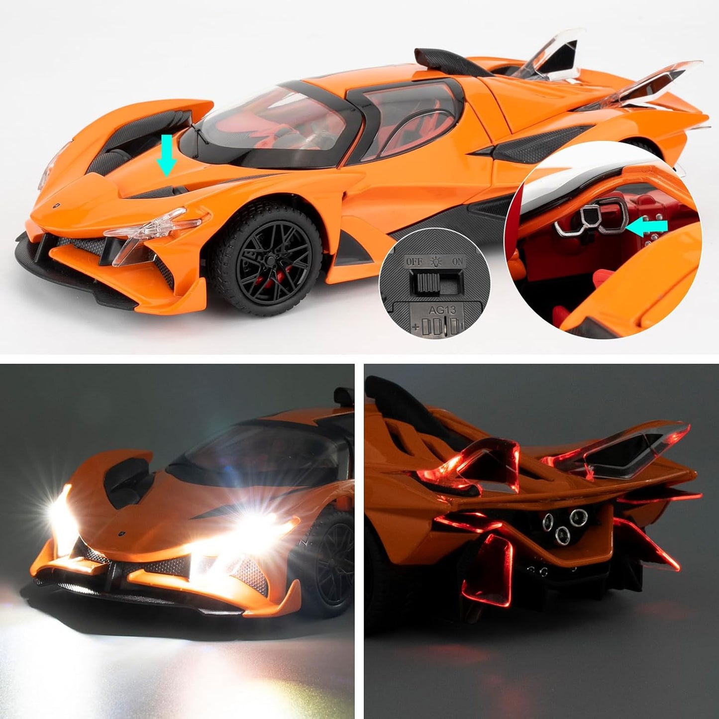 1/24 Apollo EVO Alloy Car Model – Pull Back Function with Realistic Sound & Bright LED Lights