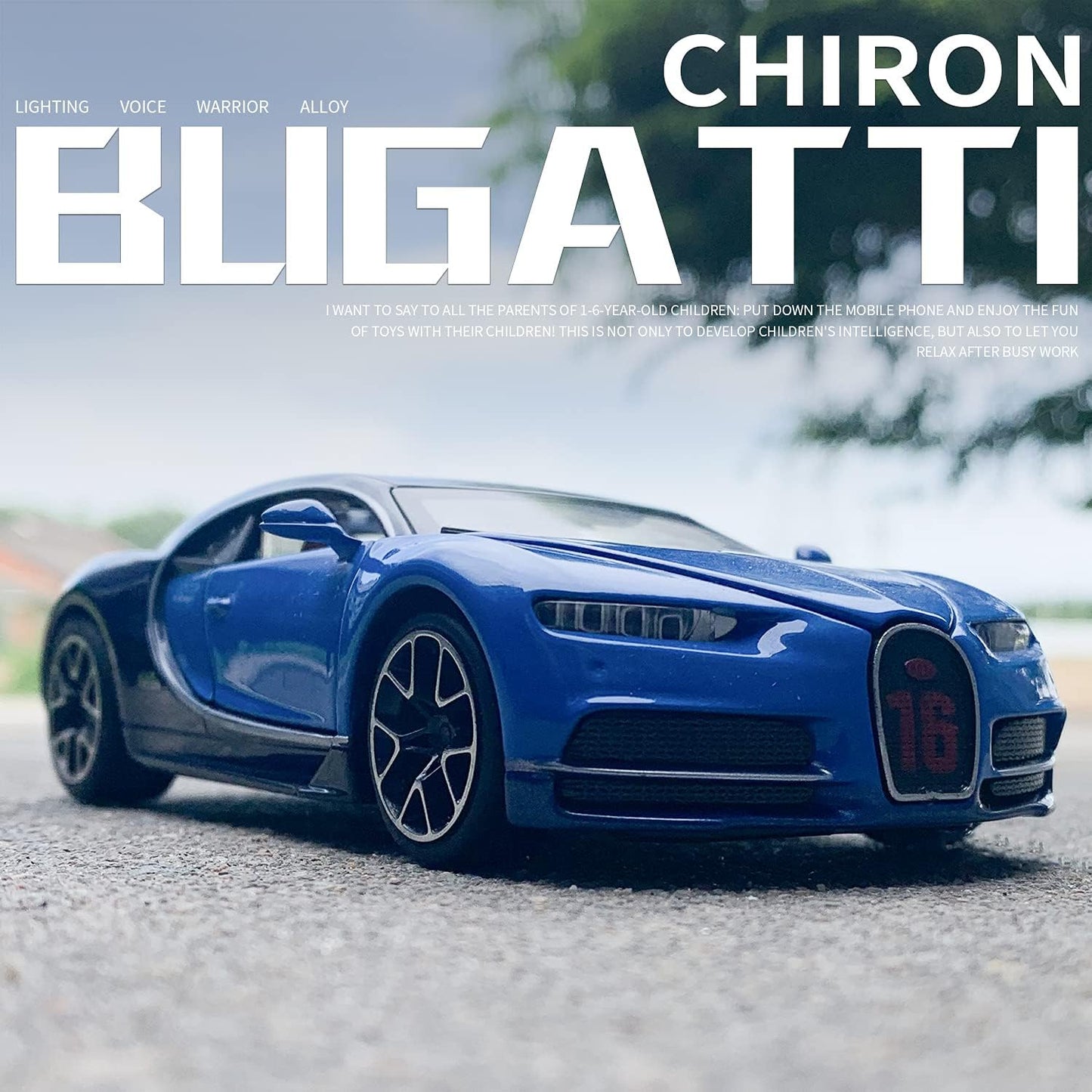 1:32 Bugatti Chiron zinc Alloy Pull Back Car Diecast Electronic Toys with Lights and Music