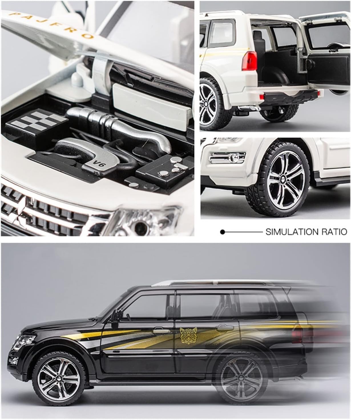 1/32 Scale Mitsubishi Pajero SUV Diecast Car Model Toy, Pull Back, Sound & Light