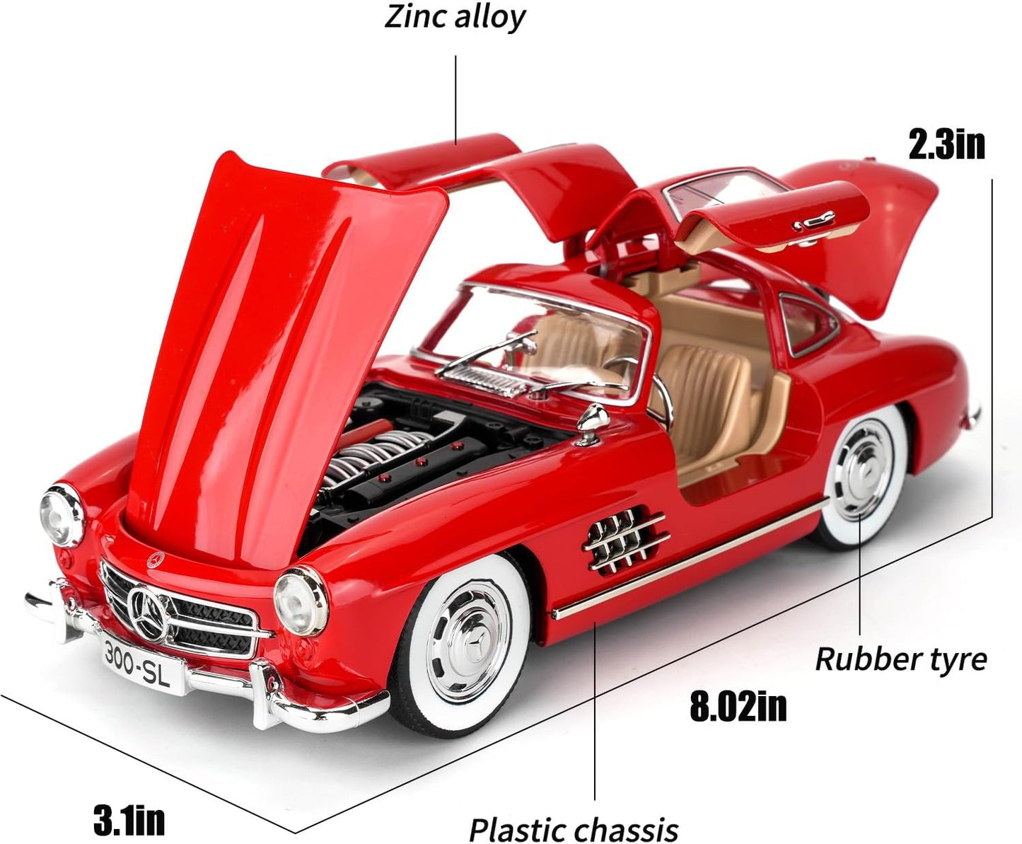 Benz 300 SL Classic Cars Model Car, Zinc Alloy Pull Back Toy car with Sound and Light for Kids Boy Girl Gift