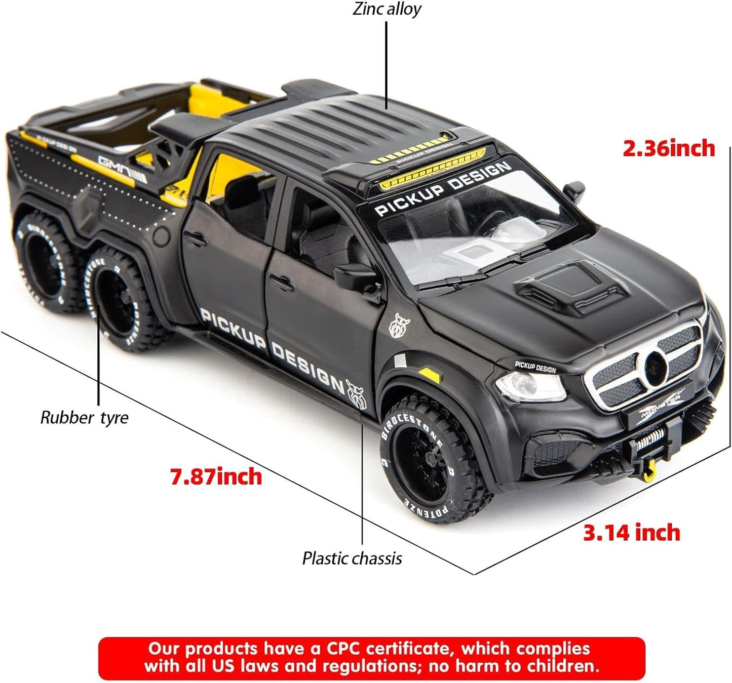 1:28 Mercedes Pickup X-Class Model Car – Diecast Zinc Alloy Pull Back Toy with Sound and Light