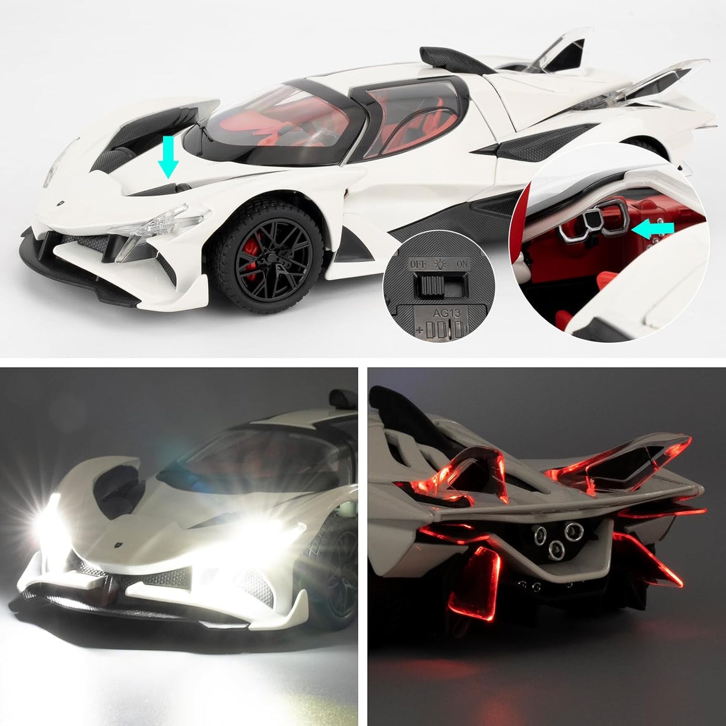 1/24 Apollo EVO Alloy Car Model – Pull Back Function with Realistic Sound & Bright LED Lights