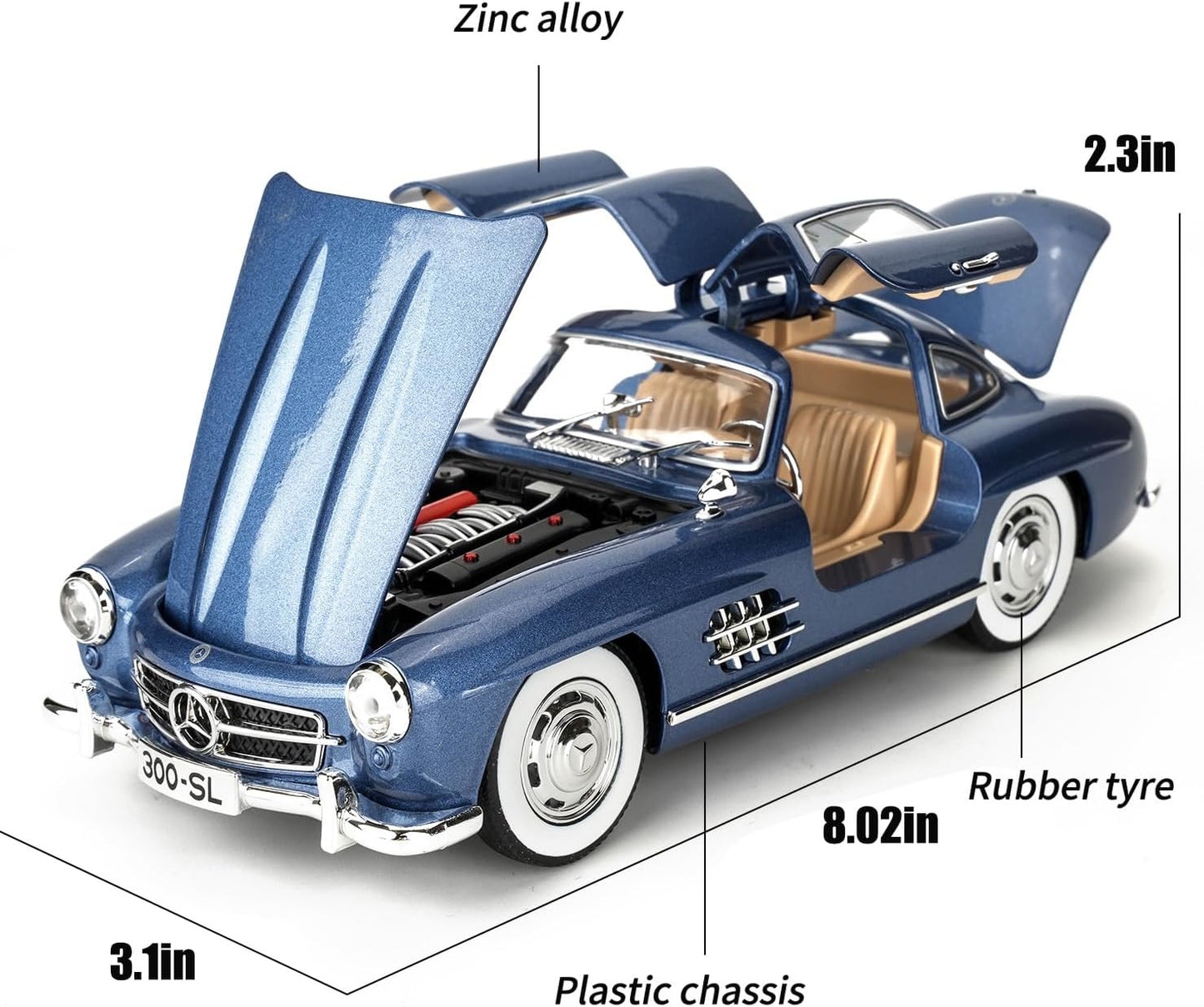 Benz 300 SL Classic Cars Model Car, Zinc Alloy Pull Back Toy car with Sound and Light for Kids Boy Girl Gift