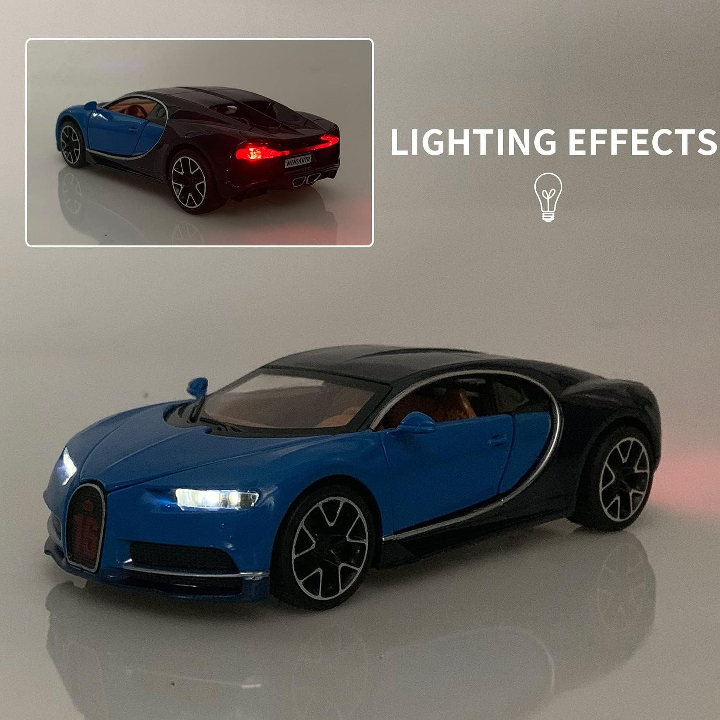 1:32 Bugatti Chiron zinc Alloy Pull Back Car Diecast Electronic Toys with Lights and Music