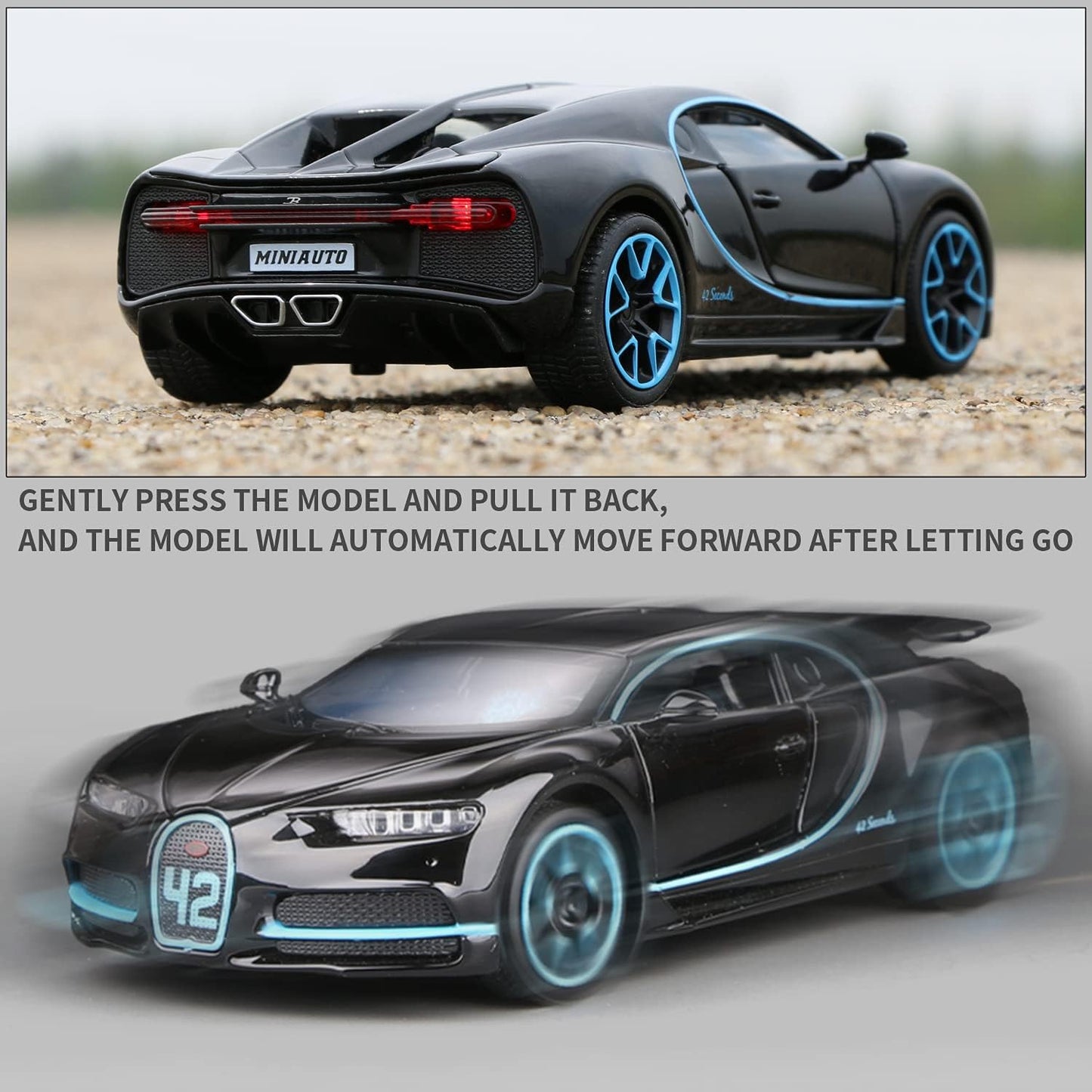 1:32 Bugatti Chiron zinc Alloy Pull Back Car Diecast Electronic Toys with Lights and Music