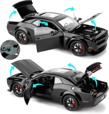 1/24 Dodge Challenger Hellcat Model Car, Zinc Alloy Pull Back Toy car with Sound and Light for Kids Boy Girl Gift