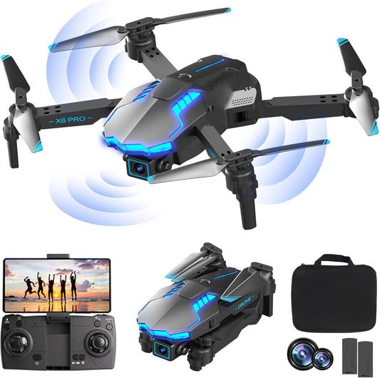 Drone with 1080P Dual Camera for Kids Beginners Adults,Optical Flow Positioning & Altitude Hold,Intelligent Obstacle Avoidance,Toys Gifts for Boys Girls ,One Key Start/Landing/Calibrate,360° Flips,X6 Pro FPV WiFi RC Quadcopter, 2 batteries