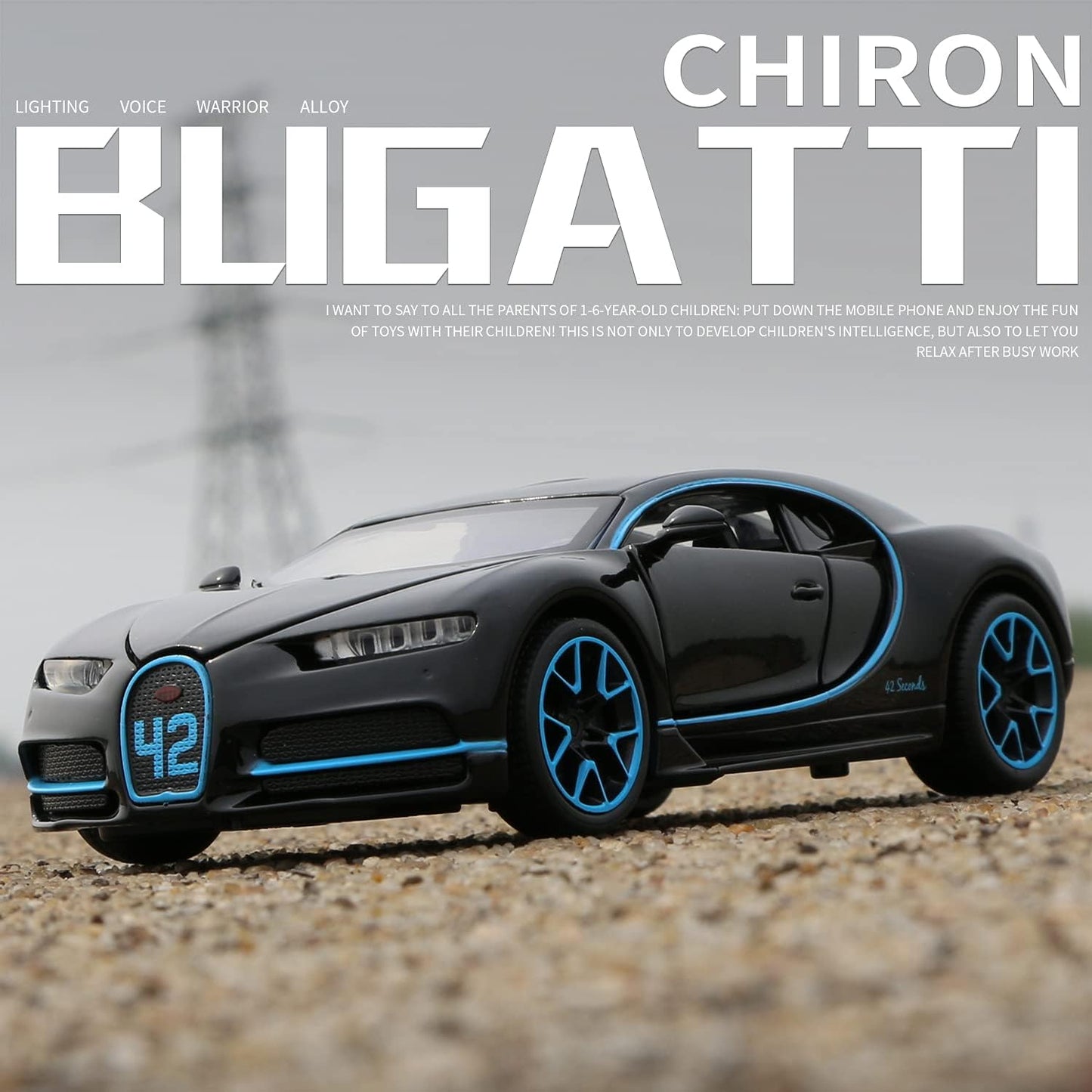 1:32 Bugatti Chiron zinc Alloy Pull Back Car Diecast Electronic Toys with Lights and Music