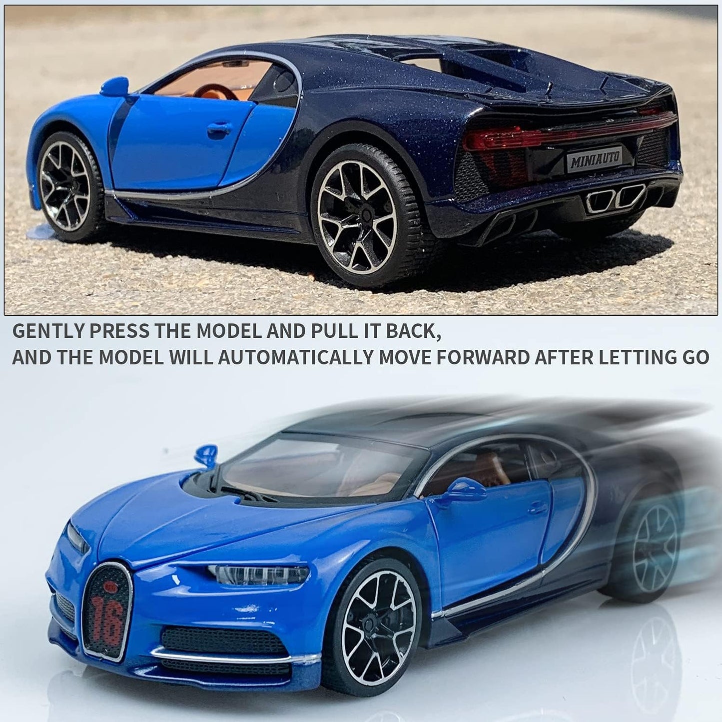 1:32 Bugatti Chiron zinc Alloy Pull Back Car Diecast Electronic Toys with Lights and Music