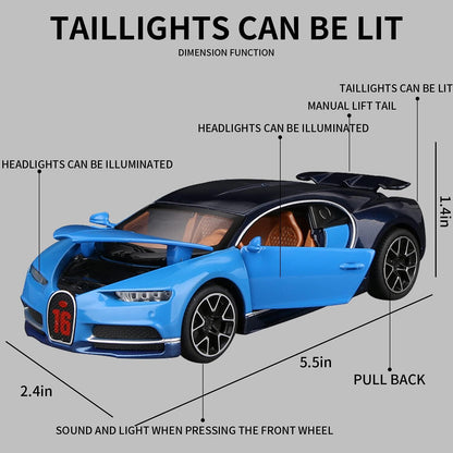 1:32 Bugatti Chiron zinc Alloy Pull Back Car Diecast Electronic Toys with Lights and Music