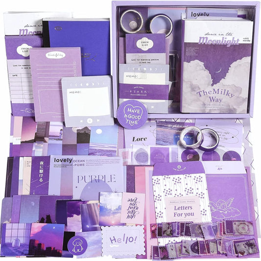 ARNIYAVALA Letter From The Moon Purple AutoStory Paper Junk Journal & Scrapbook Kit 🌙💜6 Notebook, Stickers, DIY Set with Vintage Aesthetic & Creative Decor Journaling Supplies.