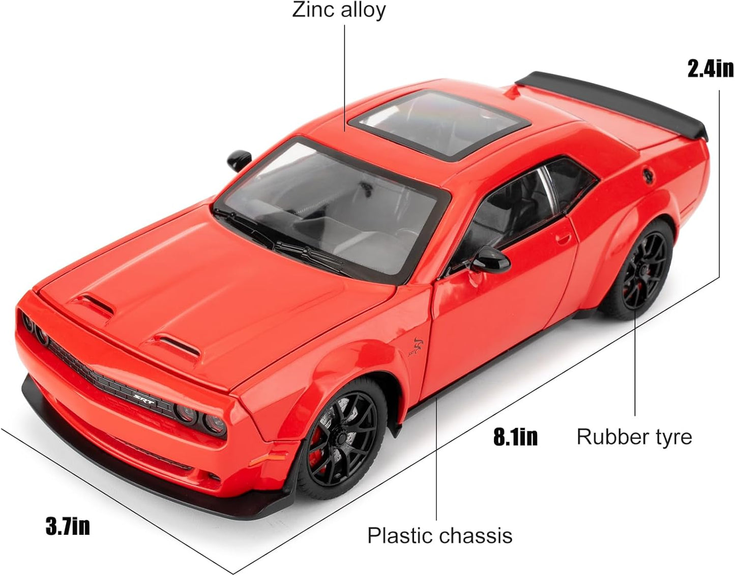 1/24 Dodge Challenger Hellcat Model Car, Zinc Alloy Pull Back Toy car with Sound and Light for Kids Boy Girl Gift