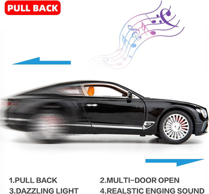 1/24 Bentley Continental GT Model Car Alloy Diecast Toy Car Collectible Pull Back Toy Vehicles with Sound and Light Door Can Be Opened for Girls Boys Gift