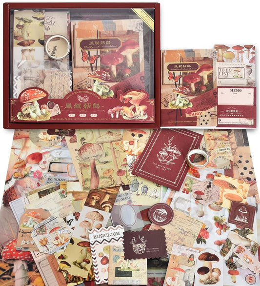 ARNIYAVALA Scrapbook Kit - Portable DIY Art Set with Flower & Mushroom Aesthetic 🌸🍄, Stickers, Paper, and Accessories - Ideal for Crafting ✂️🎨