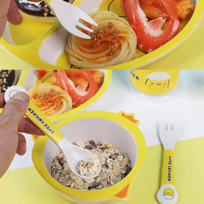 🌟 ARNIYAVALA Bamboo Fiber Dinner Set – Chick Design 🐣 – 5-Piece Tableware Set for Weaning Toddlers & Self-Feeding Baby 🍽️🌱