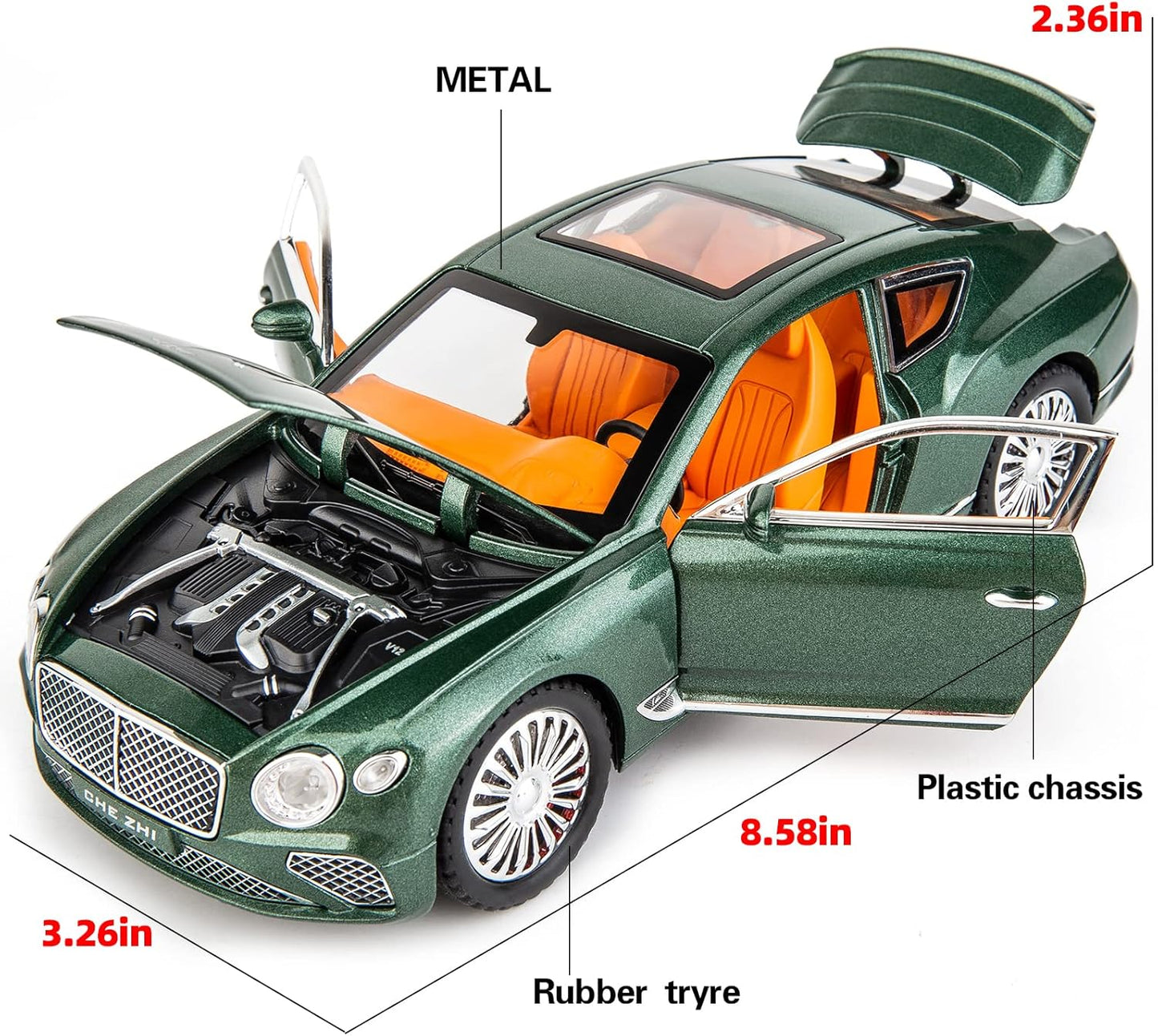 1/24 Bentley Continental GT Model Car Alloy Diecast Toy Car Collectible Pull Back Toy Vehicles with Sound and Light Door Can Be Opened for Girls Boys Gift