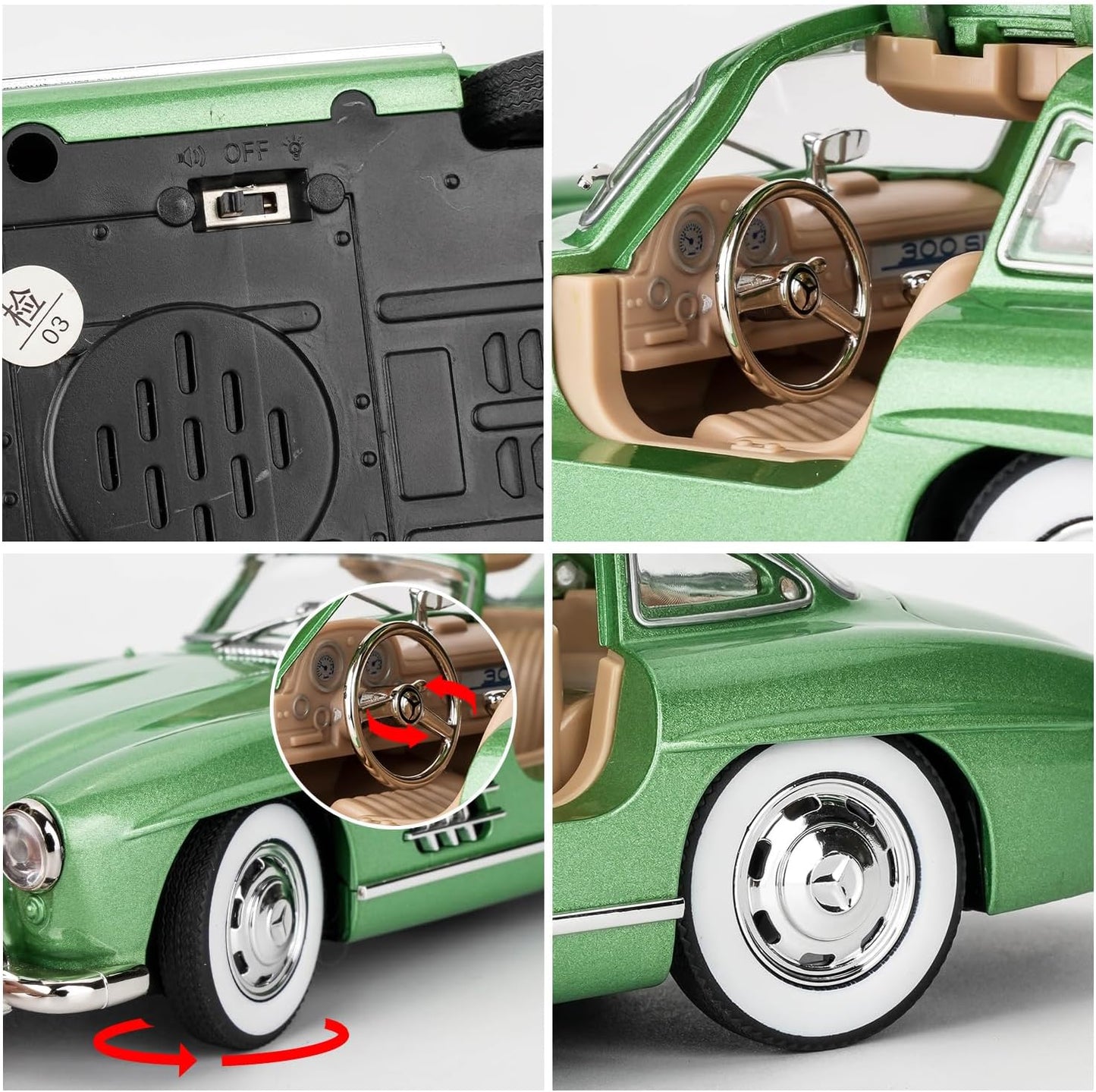 Benz 300 SL Classic Cars Model Car, Zinc Alloy Pull Back Toy car with Sound and Light for Kids Boy Girl Gift