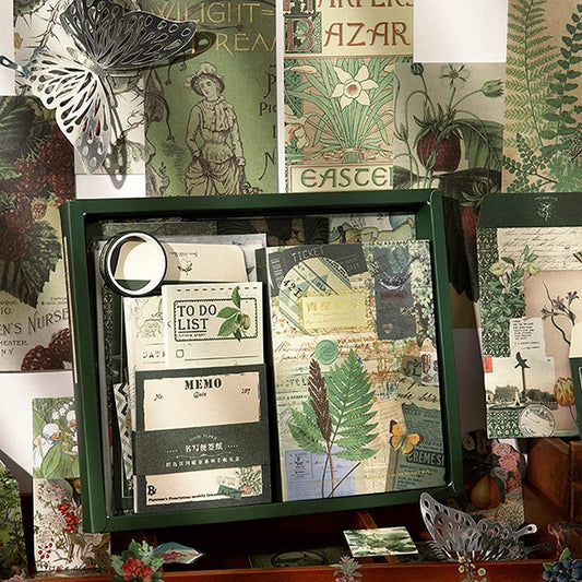 ARNIYAVALA Cyan Looked At Wild Dome, Green AutoStory Paper Junk Journal & Scrapbook Kit: A6 Notebook, Stickers, DIY Set with Vintage Aesthetic & Creative Decor Journaling Supplies for Teens, Girls 💚✨
