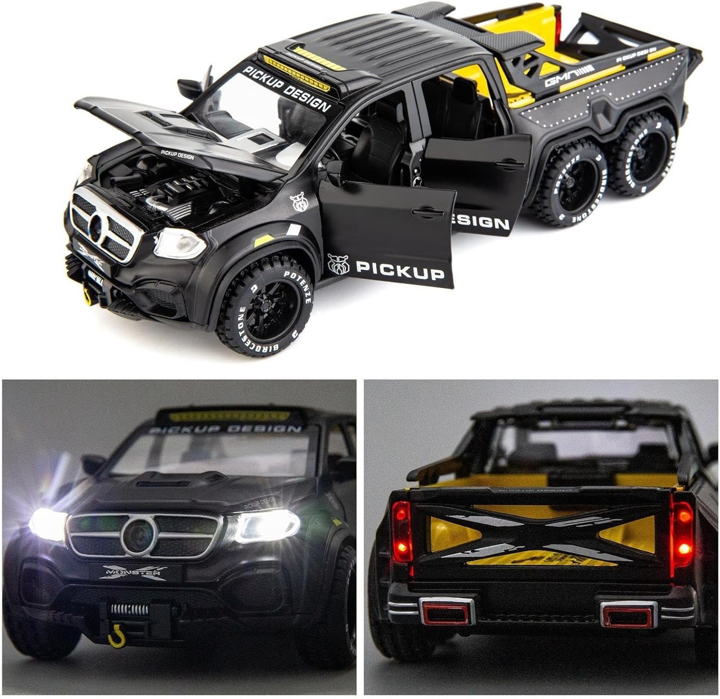 1:28 Mercedes Pickup X-Class Model Car – Diecast Zinc Alloy Pull Back Toy with Sound and Light