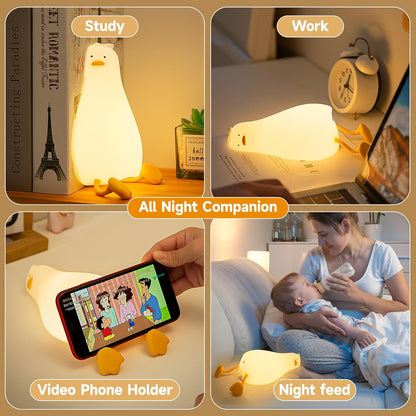 Lying Flat Benson Duck Multi-Color Lamp with Remote Control, Rechargeable Silicone Night Light