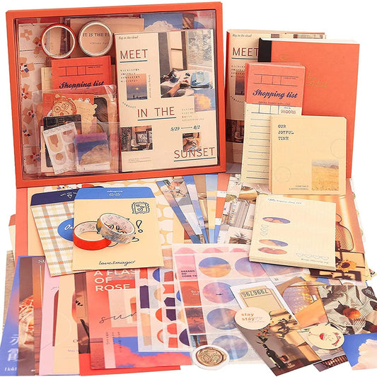 ARNIYAVALA Scrapbooking Supplies Kit – Aesthetic Sunset Style🌅 Scrapbook Journaling Kit with Stationery for Women & Girls (Sunset Style) 🌅📖