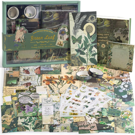🌿 ARNIYAVALA Nature Scrapbook Kit - 232 Pcs, Junk Journal Kit with Journaling Supplies, Scrapbook Paper, A6 Grid Notebook, Washi Stickers, Washi Tape, Scrapbook Kit Craft DIY Gift Set (Nature) 🌸
