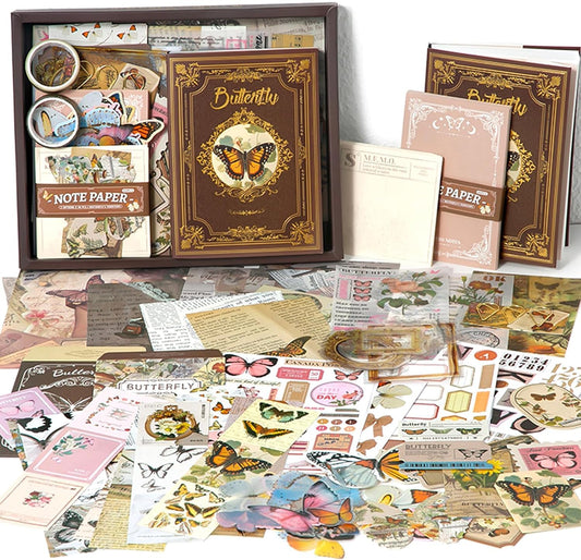 ARNIYAVALA Vintage Nature Butterflies Story 🌿🦋Journal Scrapbook Kit - A6 Notebook, Stickers, DIY Set with Aesthetic Vintage & Creative Décor Journaling Supplies (Nature Butterflies Story) 🌿🦋