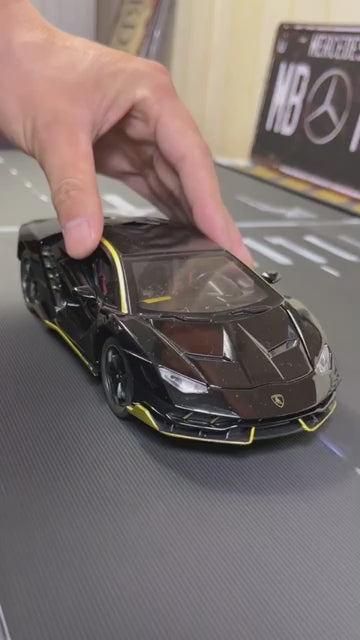 1:32 Lamborghini LP770 Car Model Toy Child Sound and Light Pull Back Car Zinc Alloy Toys for Kids Boy Girl Gift (Black)