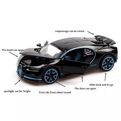 1:32 Bugatti Chiron zinc Alloy Pull Back Car Diecast Electronic Toys with Lights and Music