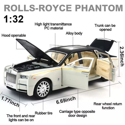 1/32 Rolls-Royce Phantom Model Car,Zinc Alloy Pull Back Toy car with Sound and Light for Kids Boy Girl Gift