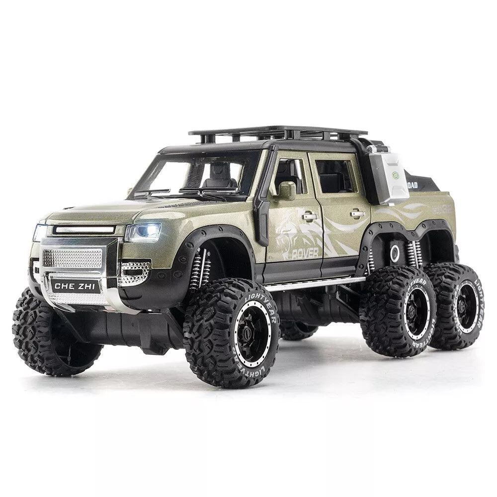 Arniyavala 1:24 Land Rover Defender 6X6 Pickup Truck Model Car Toy Collection with Sound & Light