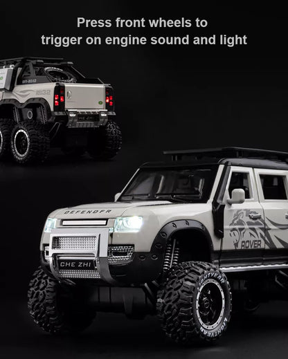 Arniyavala 1:24 Land Rover Defender 6X6 Pickup Truck Model Car Toy Collection with Sound & Light