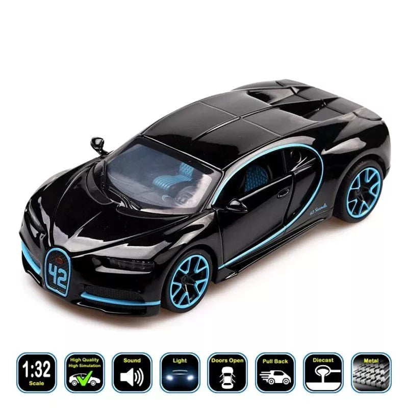 1:32 Bugatti Chiron zinc Alloy Pull Back Car Diecast Electronic Toys with Lights and Music